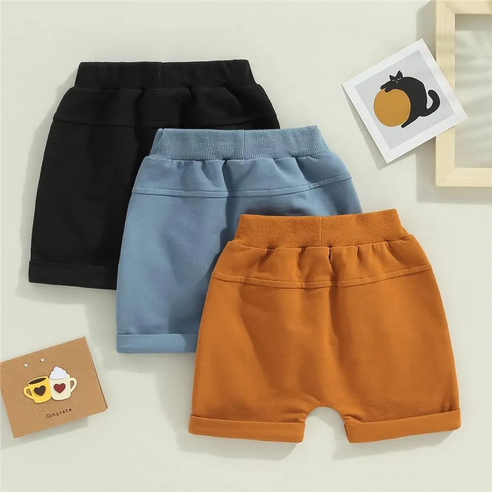 Toddler Baby Boy Shorts 3 Pack Shorts Set Elastic Waist Drawstring Shorts Sweatpants Casual Athletic Sports Shorts
