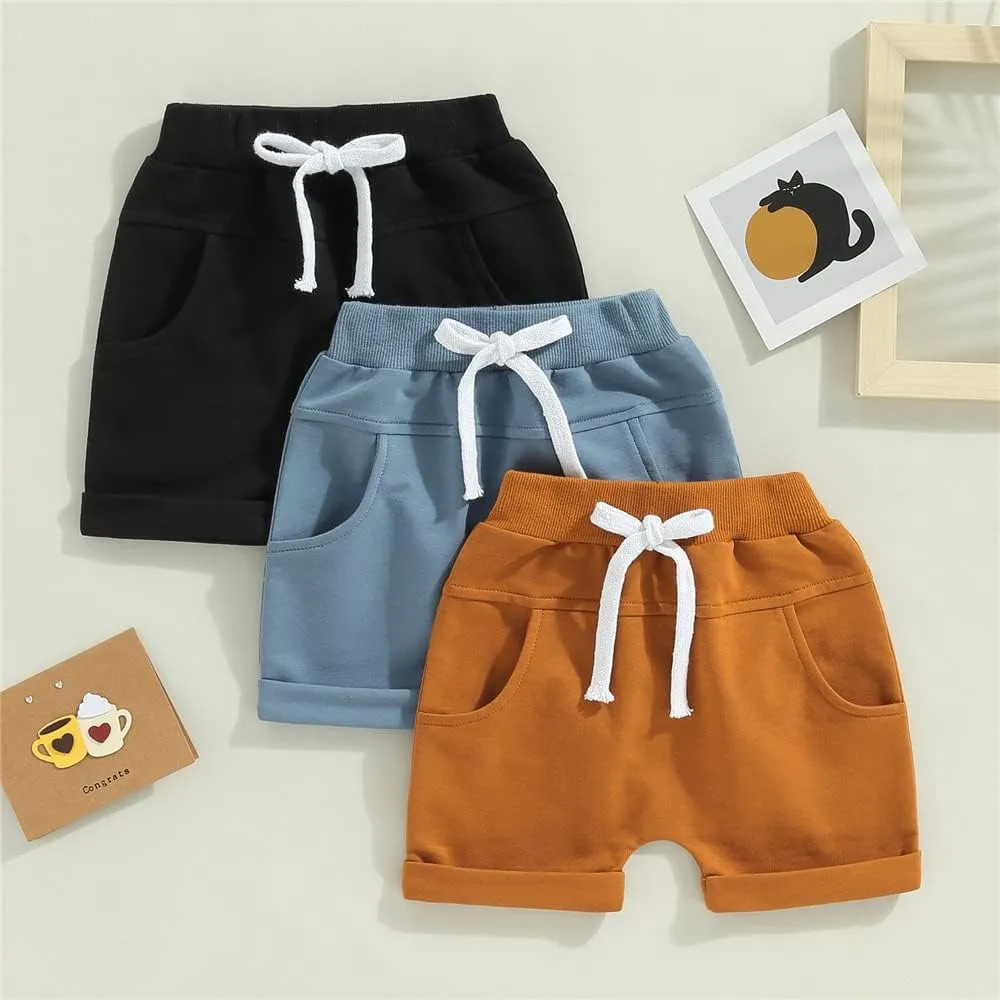 Toddler Baby Boy Shorts 3 Pack Shorts Set Elastic Waist Drawstring Shorts Sweatpants Casual Athletic Sports Shorts