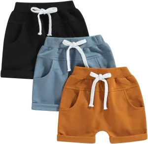 Toddler Baby Boy Shorts 3 Pack Shorts Set Elastic Waist Drawstring Shorts Sweatpants Casual Athletic Sports Shorts