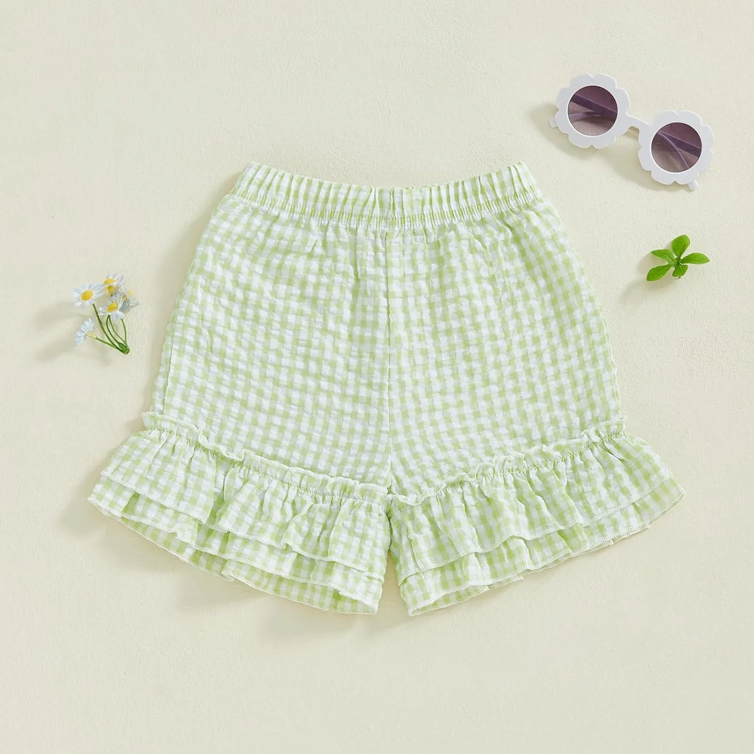 Toddler Baby Girl Shorts Summer Gingham/Striped Shorts Casual Elastic Waist Ruffled Shorts Bottoms