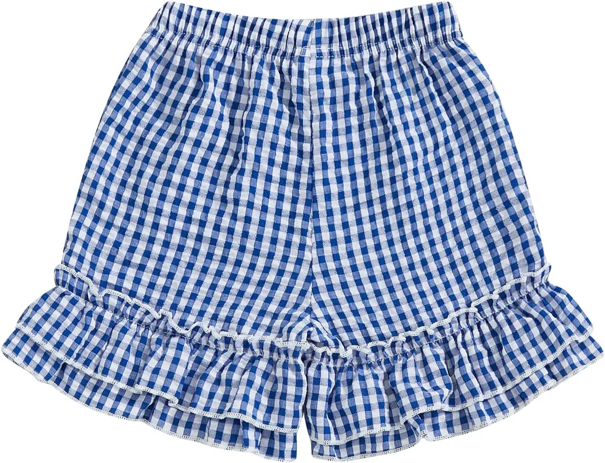 Toddler Baby Girl Shorts Summer Gingham/Striped Shorts Casual Elastic Waist Ruffled Shorts Bottoms