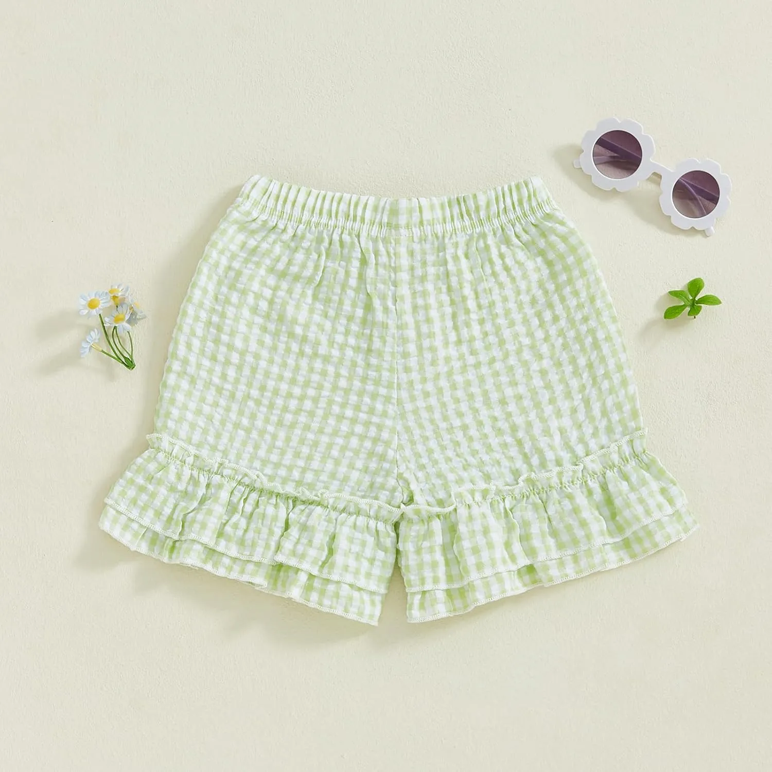 Toddler Baby Girl Shorts Summer Gingham/Striped Shorts Casual Elastic Waist Ruffled Shorts Bottoms