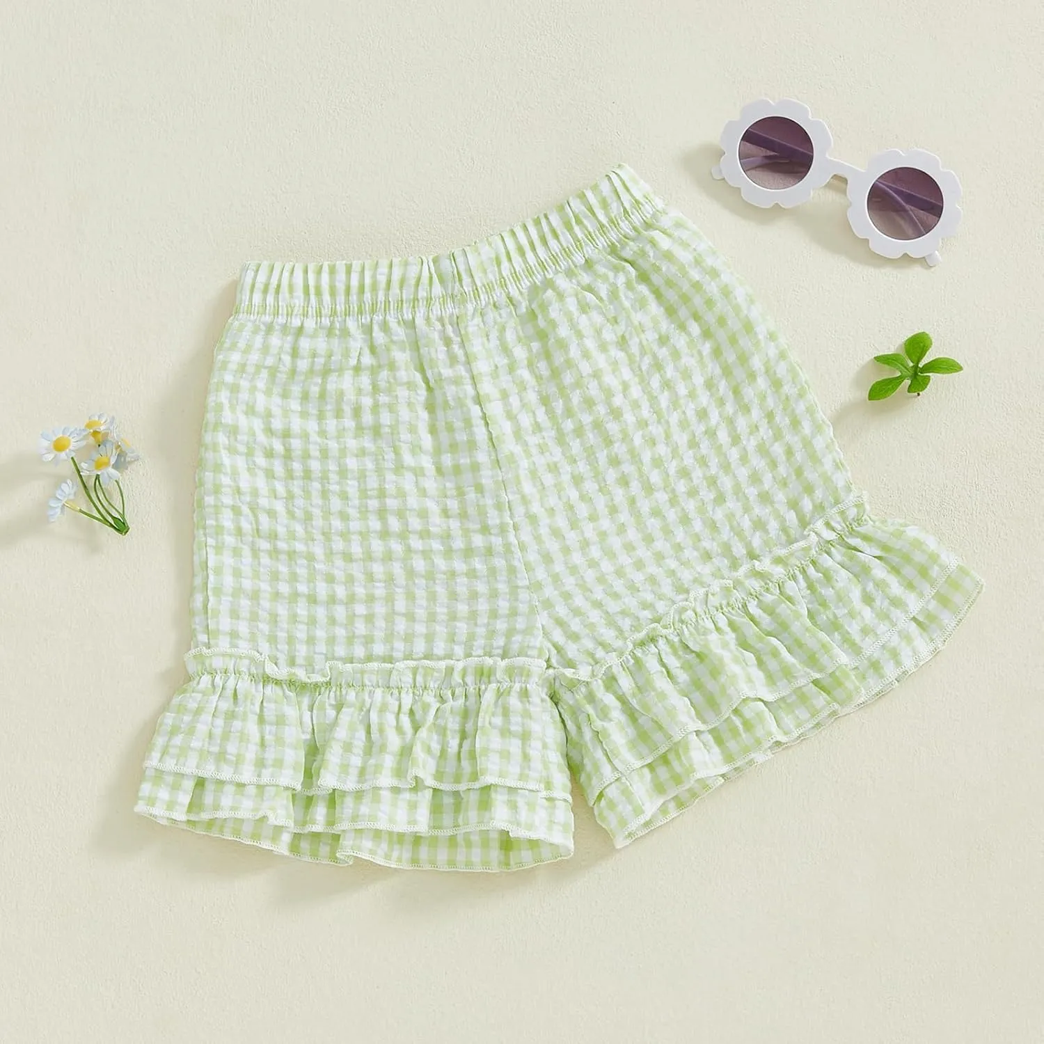 Toddler Baby Girl Shorts Summer Gingham/Striped Shorts Casual Elastic Waist Ruffled Shorts Bottoms