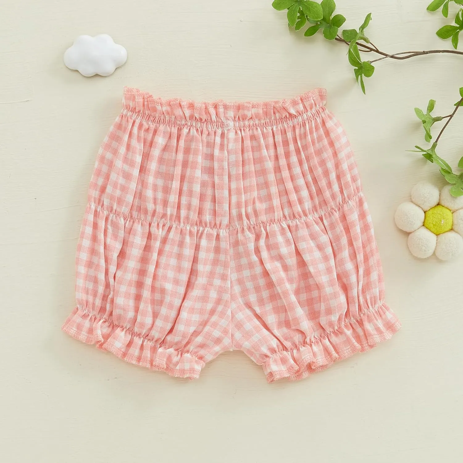 Toddler Baby Girl Shorts Summer Gingham/Striped Shorts Casual Elastic Waist Ruffled Shorts Bottoms