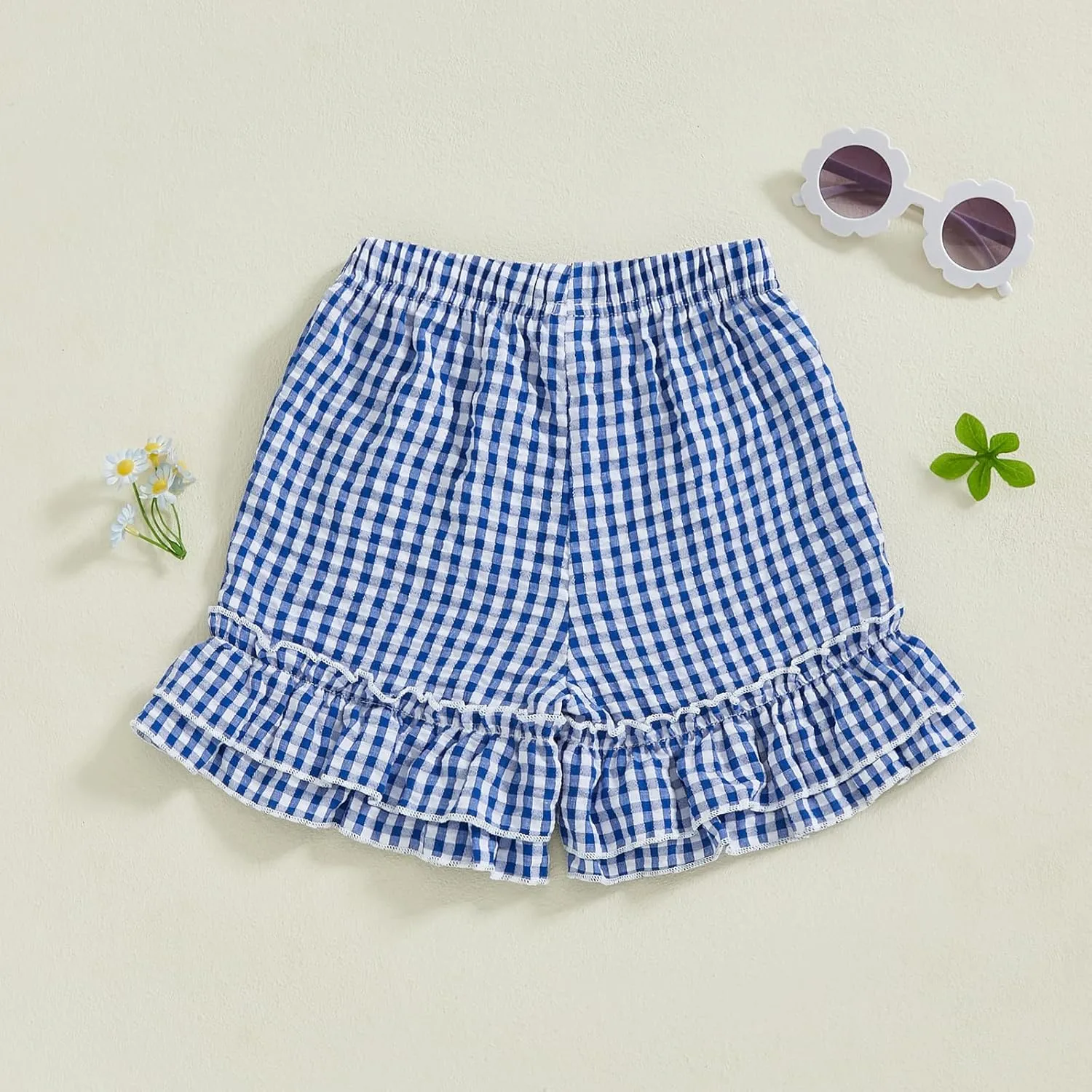 Toddler Baby Girl Shorts Summer Gingham/Striped Shorts Casual Elastic Waist Ruffled Shorts Bottoms