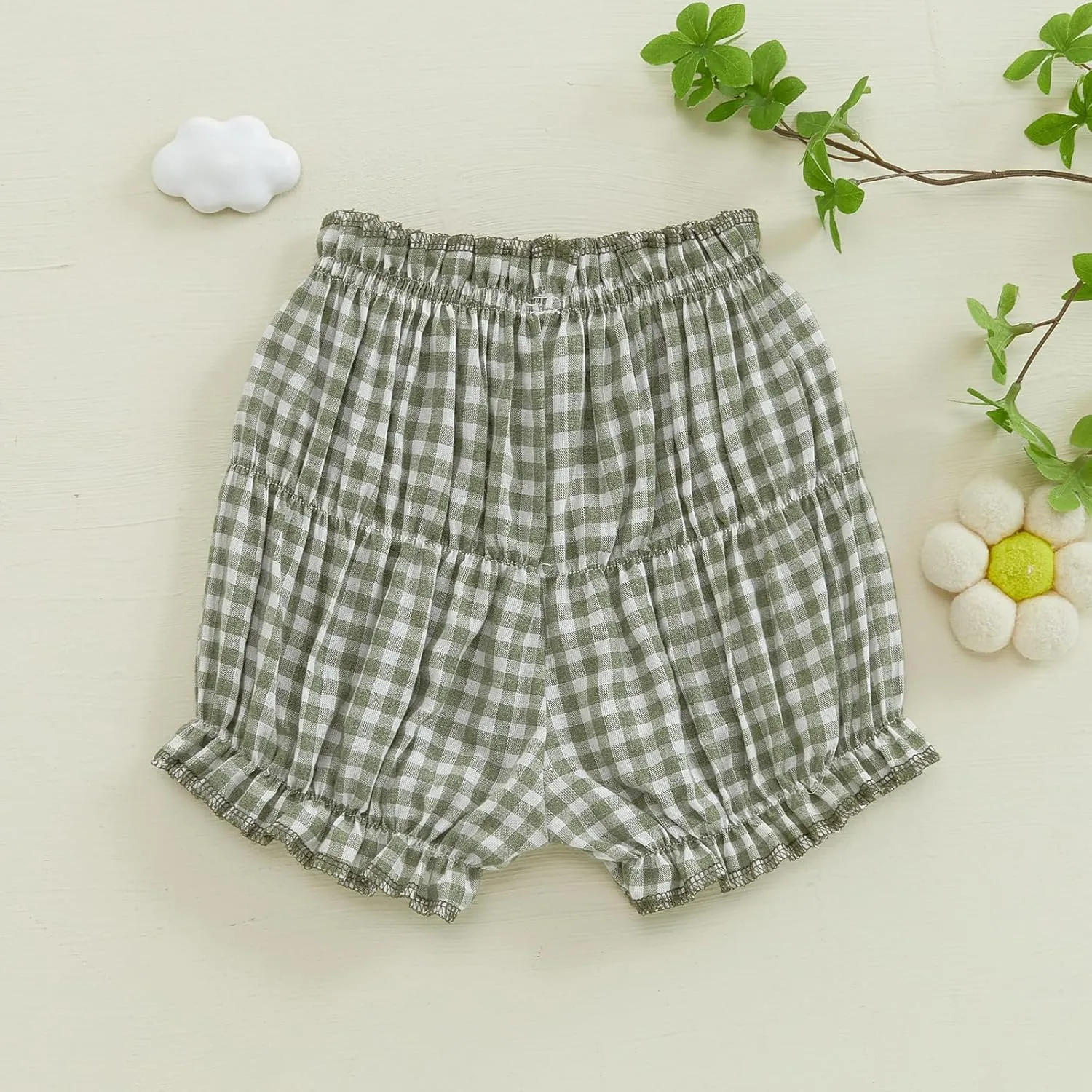 Toddler Baby Girl Shorts Summer Gingham/Striped Shorts Casual Elastic Waist Ruffled Shorts Bottoms