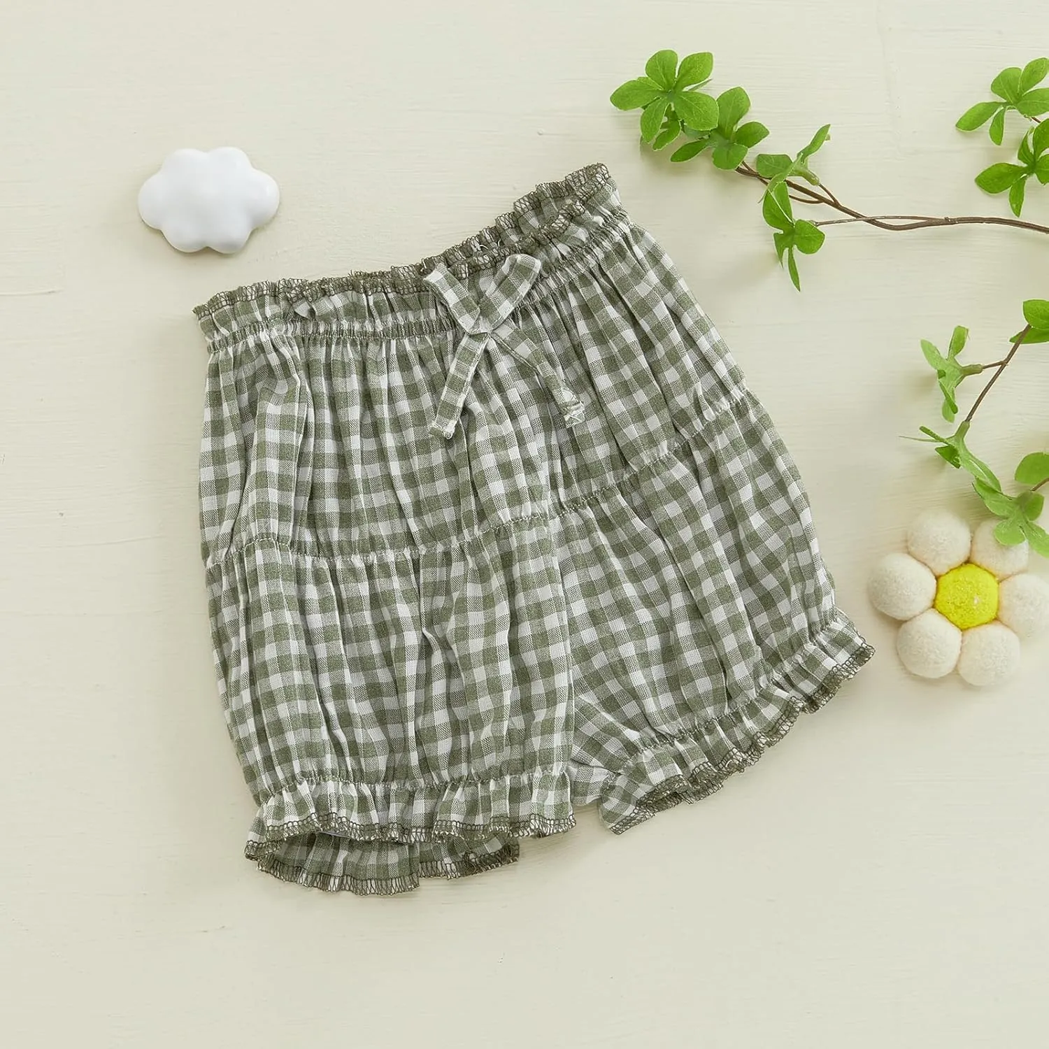 Toddler Baby Girl Shorts Summer Gingham/Striped Shorts Casual Elastic Waist Ruffled Shorts Bottoms