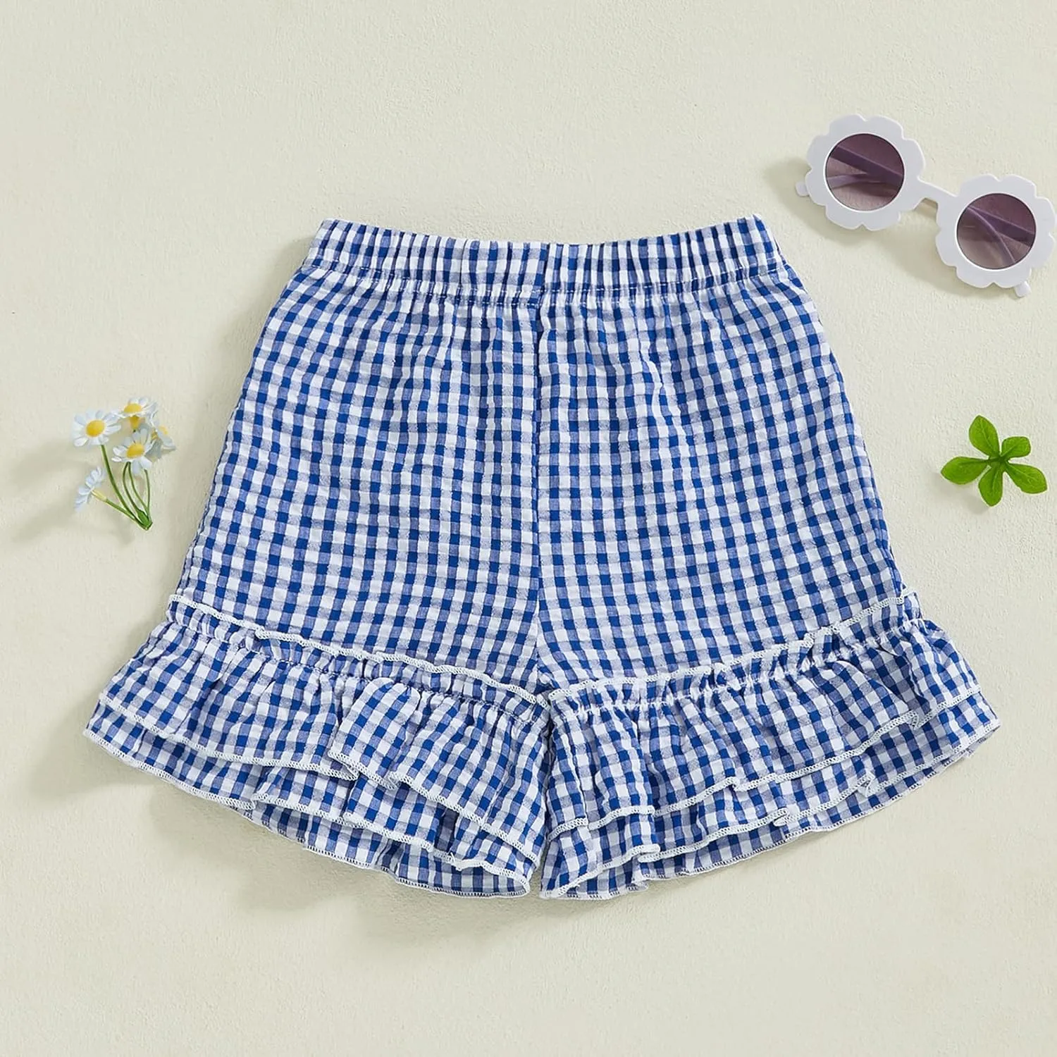 Toddler Baby Girl Shorts Summer Gingham/Striped Shorts Casual Elastic Waist Ruffled Shorts Bottoms