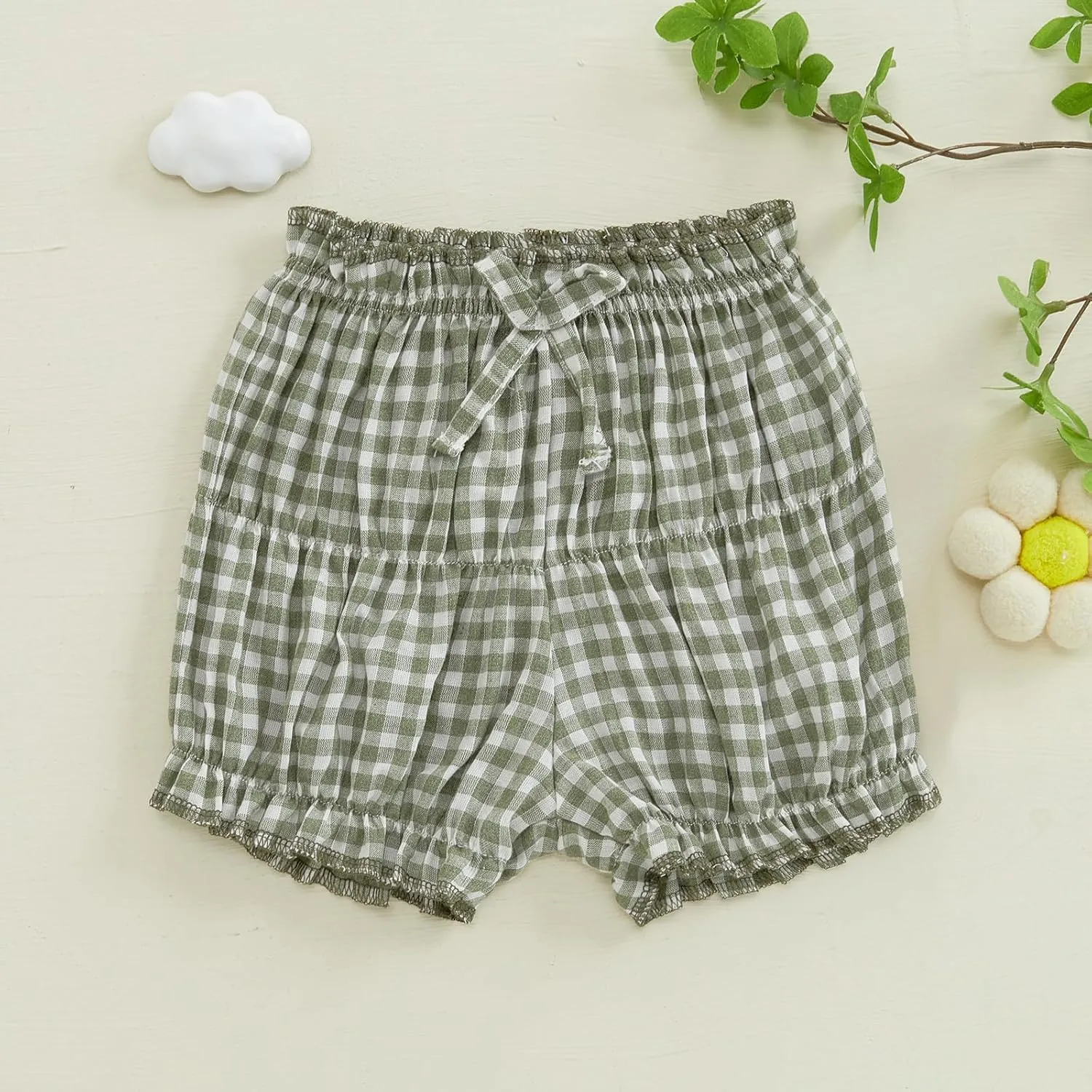 Toddler Baby Girl Shorts Summer Gingham/Striped Shorts Casual Elastic Waist Ruffled Shorts Bottoms