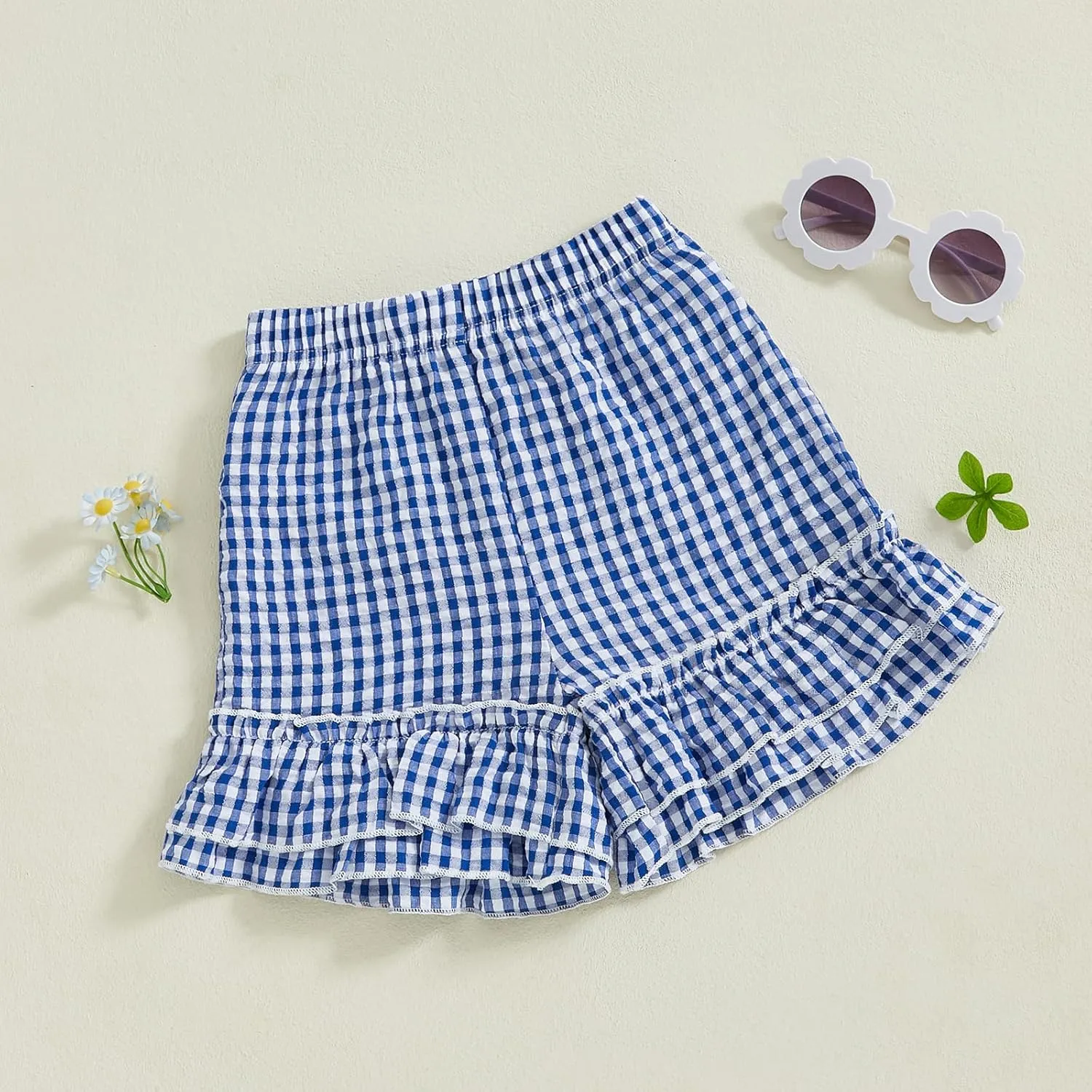 Toddler Baby Girl Shorts Summer Gingham/Striped Shorts Casual Elastic Waist Ruffled Shorts Bottoms
