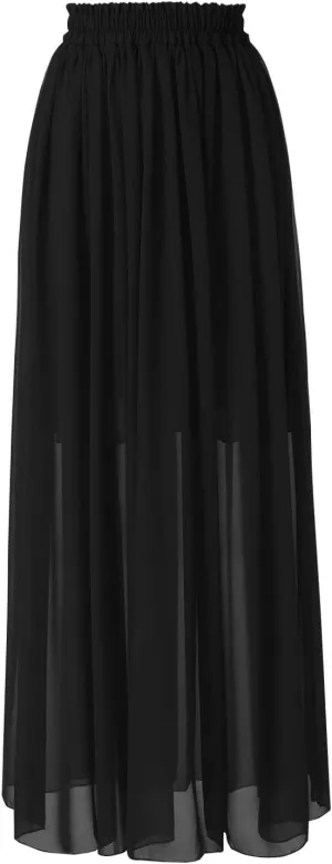 Topdress Women's Chiffon Skirts Elastic High Waist Tea Length A-line Ruffle Beach Skirts