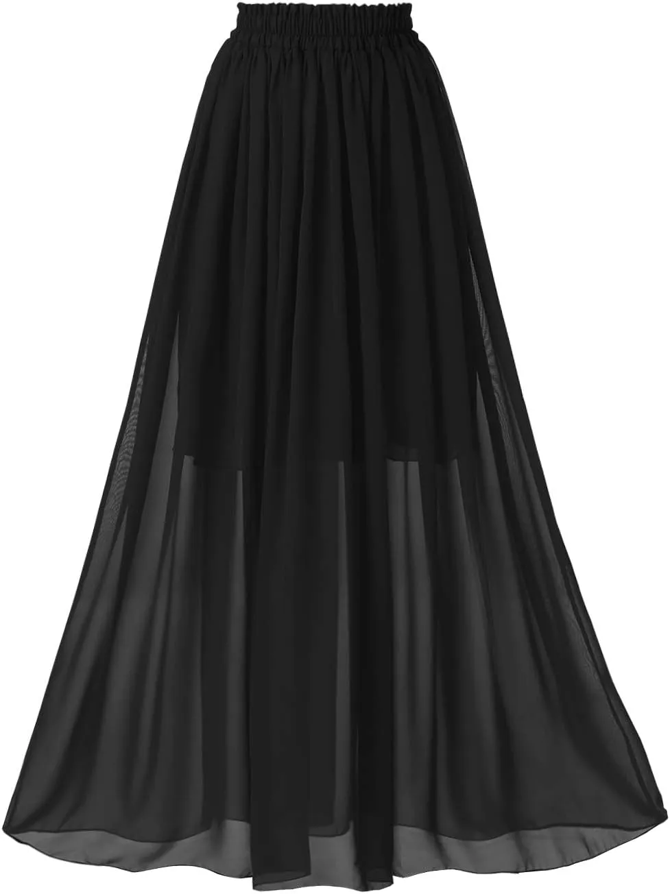 Topdress Women's Chiffon Skirts Elastic High Waist Tea Length A-line Ruffle Beach Skirts