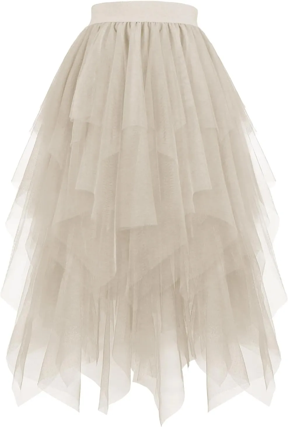 Tulle Skirts for Women Multi Layered Lace Mesh Midi Dress Elastic High Waist Irregular Hem A Line Flowy Skirt 2025
