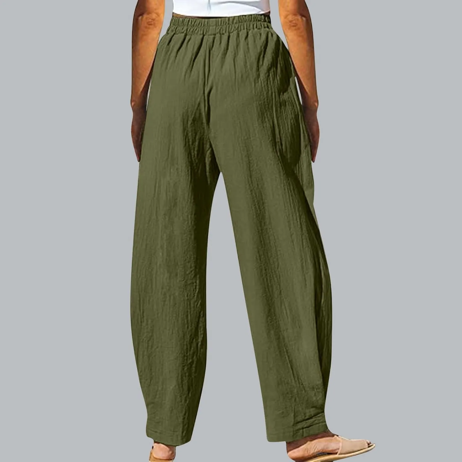 TUNUSKAT Womens Straight Leg Pants with Pockets Summer Lounge Faux Linen Trousers High Waisted Beach Slacks Vacation Outfits