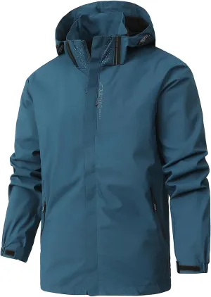 Waterproof Jackets for Men Lightweight Casual Rain Jackets Hooded Raincoat Zip Windbreaker for Running Hiking Travel
