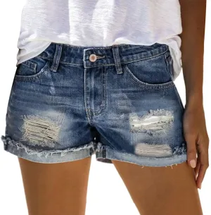 White Denim Shorts for Women High Waisted Stretch Cute Ripped Mom Jean Shorts Plain Color Folded Hem Slim Shorts Summer Shorts for Women 2023