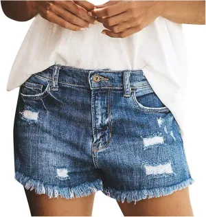 White Denim Shorts for Women Trendy Mid Waisted Stretchable Vintage Shorts Jeans Plain Color Raw Hem Hot Shorts