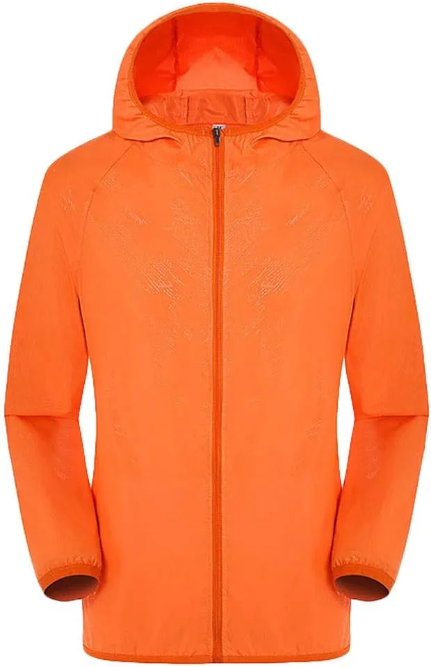 Windbreaker Men, Lightweight Hoodie Packable Waterproof Rain Coat Breathable Full Zip Hiking Outdoor Quick Dry Shirt