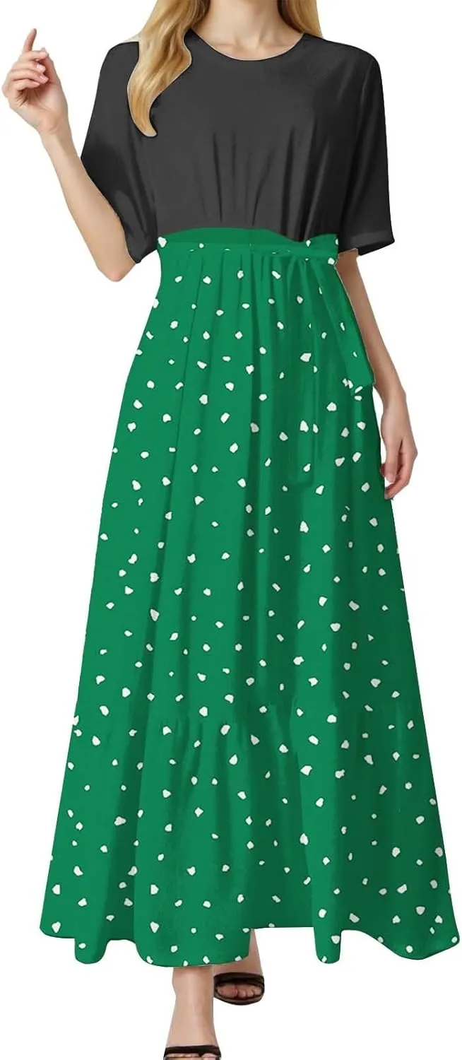 Women 2025 Summer Dresses Short Sleeve Ribbed Teacher Church Modest Business Casual Work Outfits Midi Dress