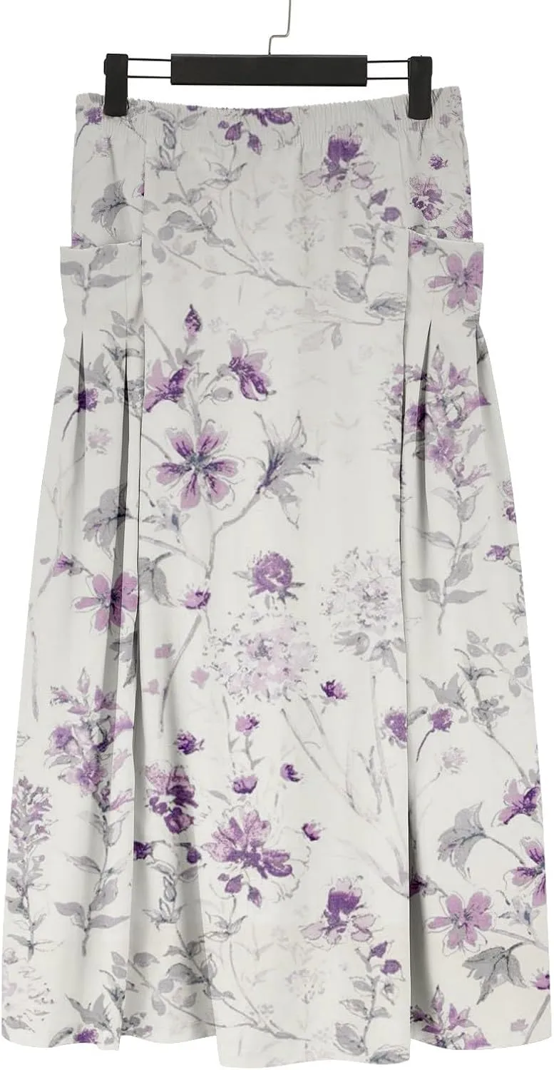 Women Casual Summer Boho Floral Maxi Skirt Elastic High Waist Tiered Pleated Flowy Long Beach Skirt