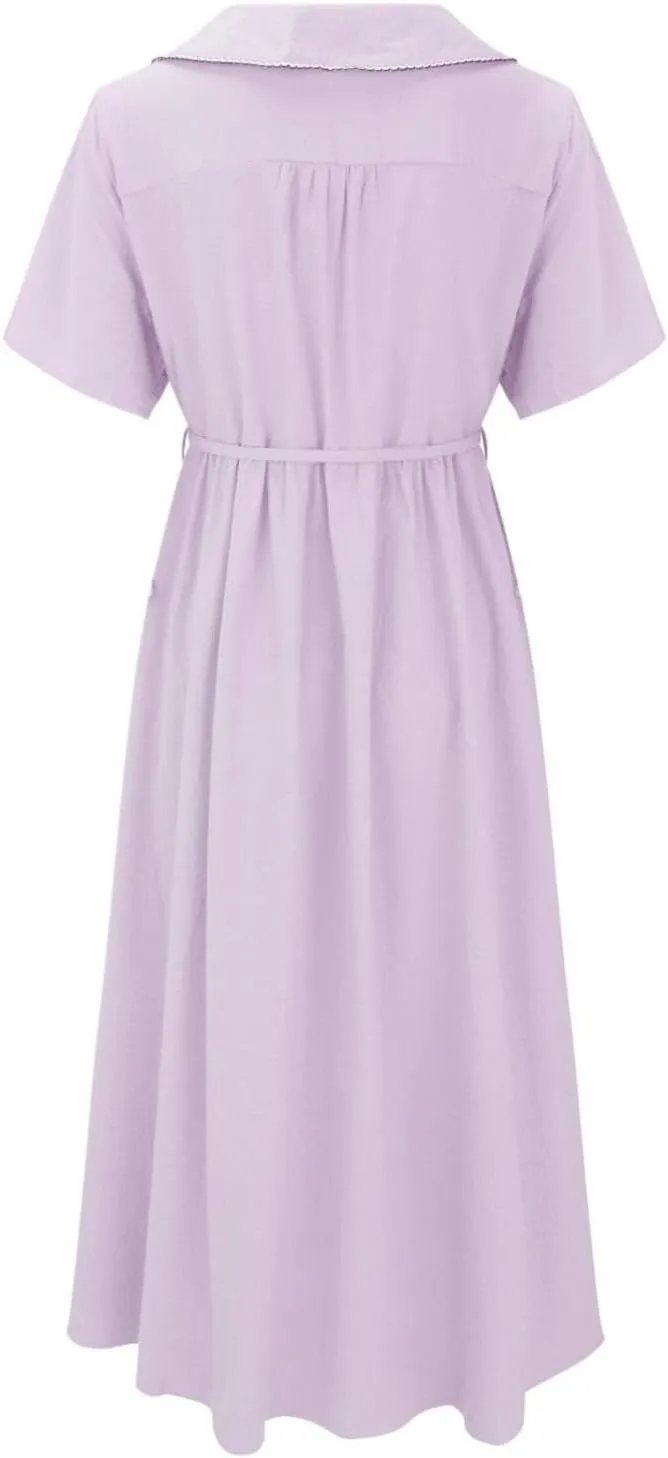 Women Cotton Linen Dresses 3/4 Sleeve Floral Print 2025 Maxi Button Down Casual Boho Plus Size A Line Summer Dress