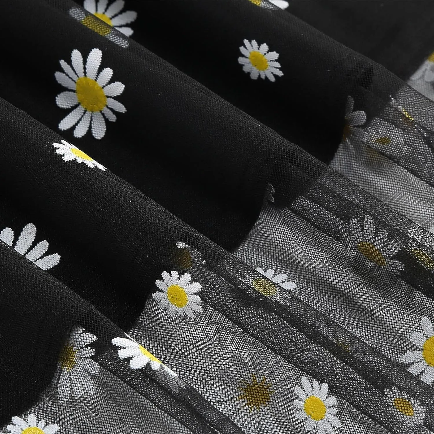 Women Daisy Embroidered Skirts Floral Mesh Casual Elastic High Waist Long Skirts Flower Swing A Line Skirts 2025