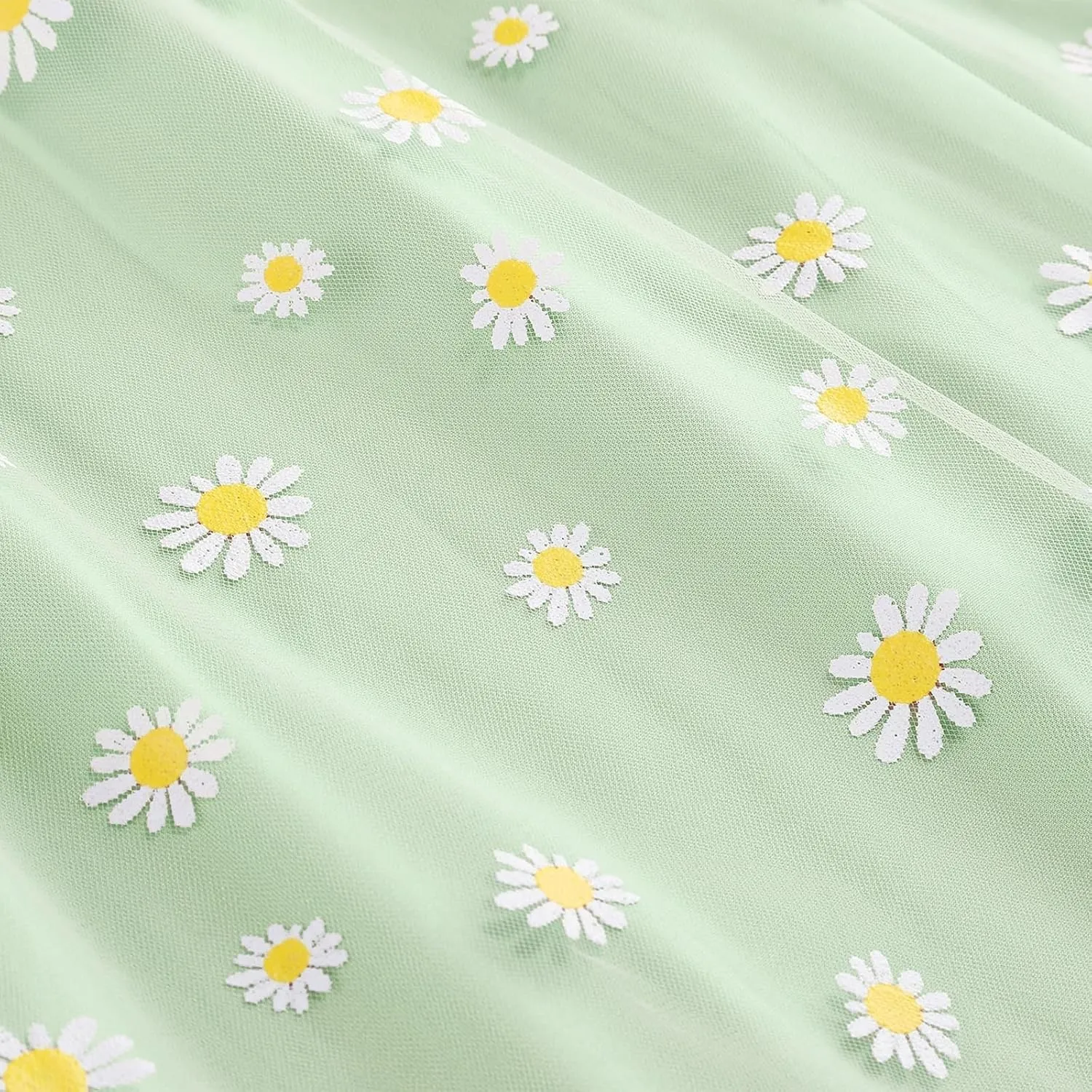 Women Daisy Embroidered Skirts Floral Mesh Casual Elastic High Waist Long Skirts Flower Swing A Line Skirts 2025