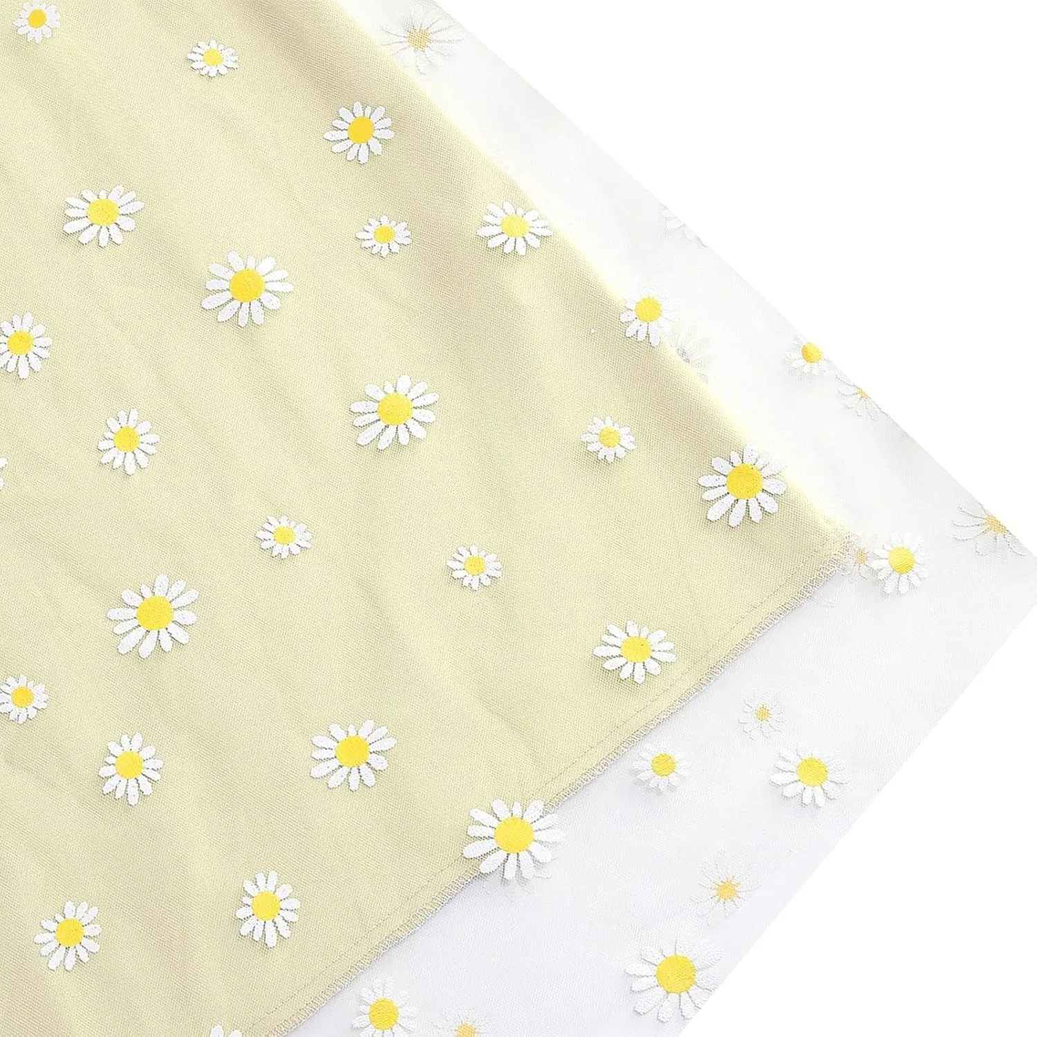 Women Daisy Embroidered Skirts Floral Mesh Casual Elastic High Waist Long Skirts Flower Swing A Line Skirts 2025