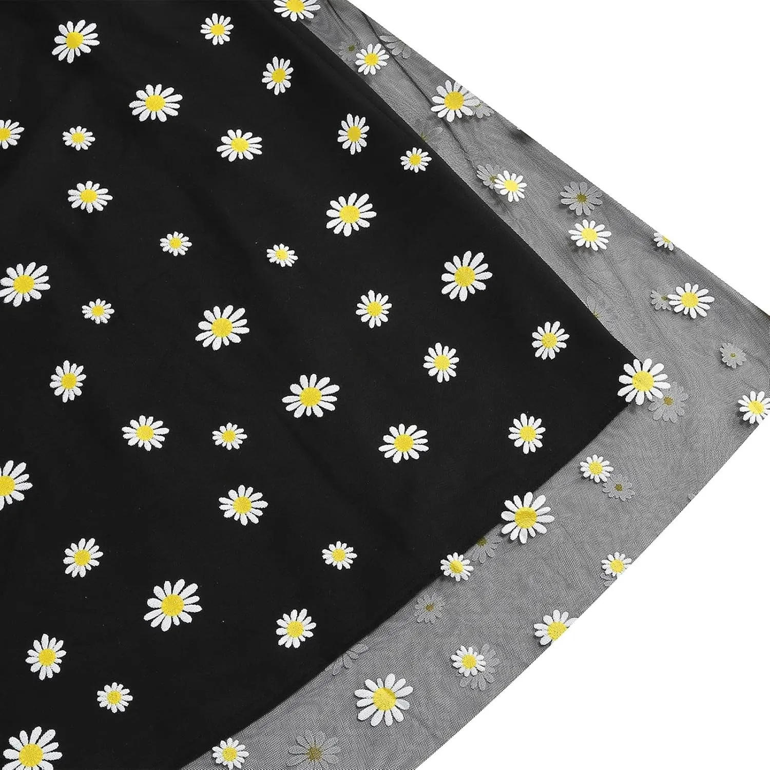 Women Daisy Embroidered Skirts Floral Mesh Casual Elastic High Waist Long Skirts Flower Swing A Line Skirts 2025