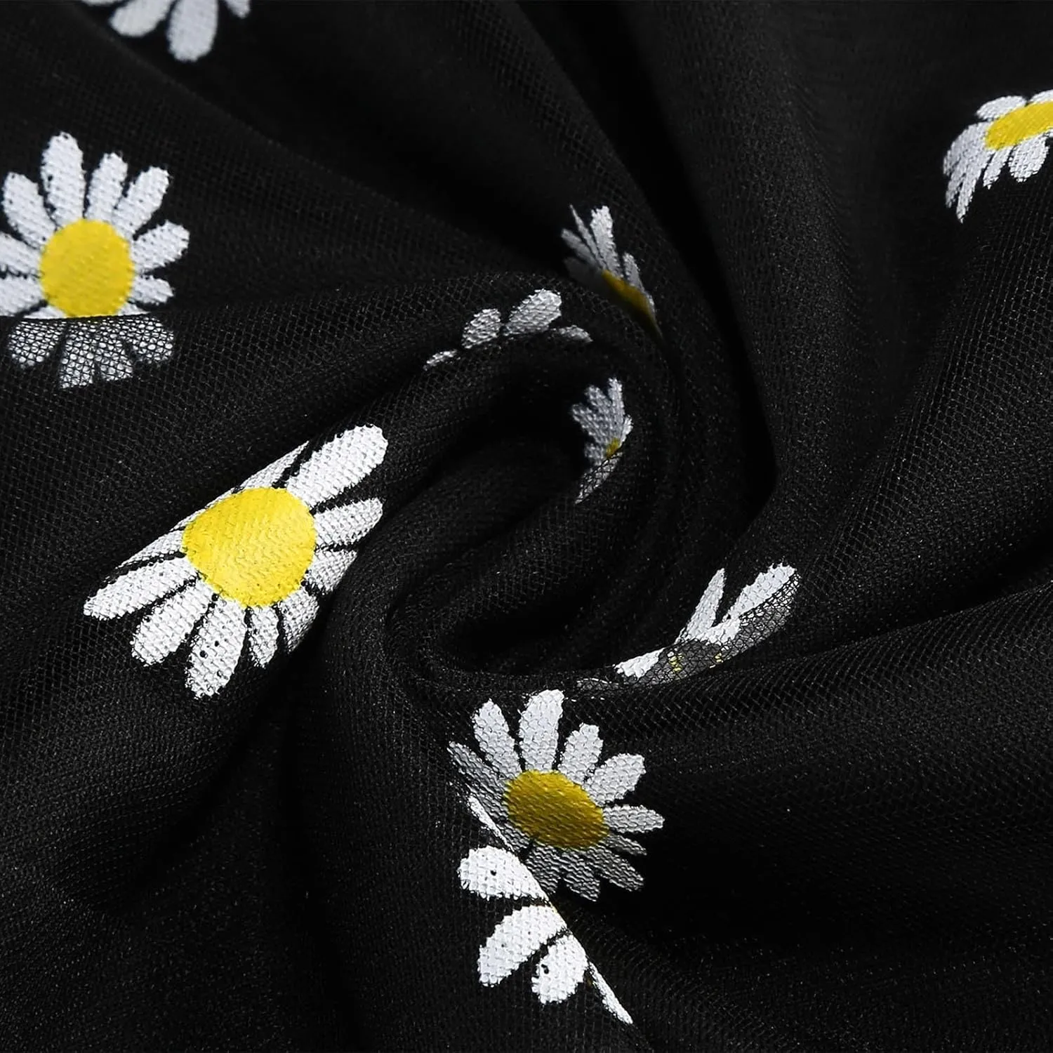 Women Daisy Embroidered Skirts Floral Mesh Casual Elastic High Waist Long Skirts Flower Swing A Line Skirts 2025
