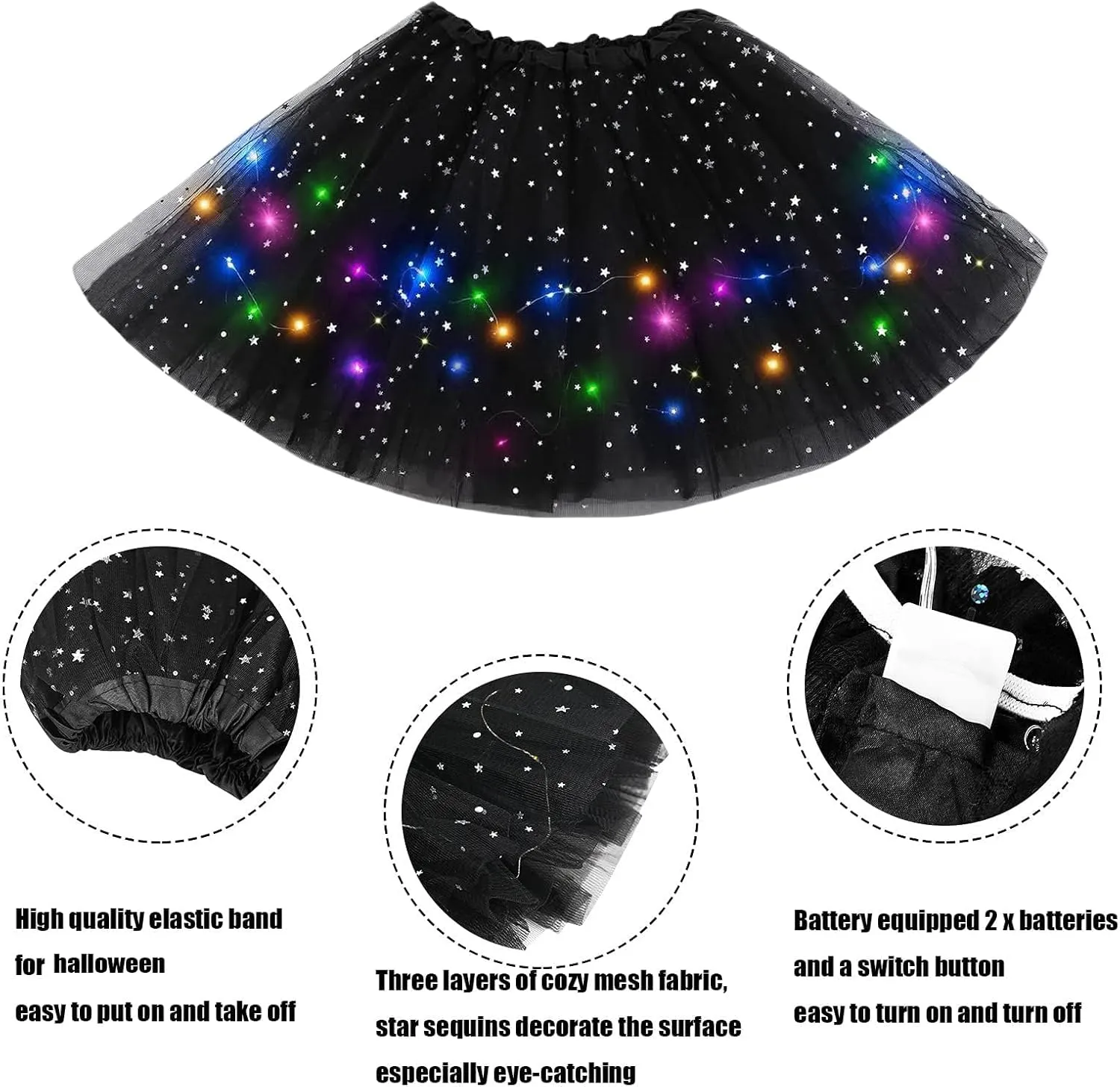 Women Light Up Tutu Skirt Stars Glow Tutus Layered Ballet Led Tulle Skirts for Halloween Party Costume