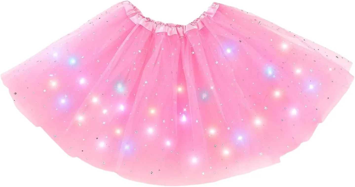 Women Light Up Tutu Skirt Stars Glow Tutus Layered Ballet Led Tulle Skirts for Halloween Party Costume