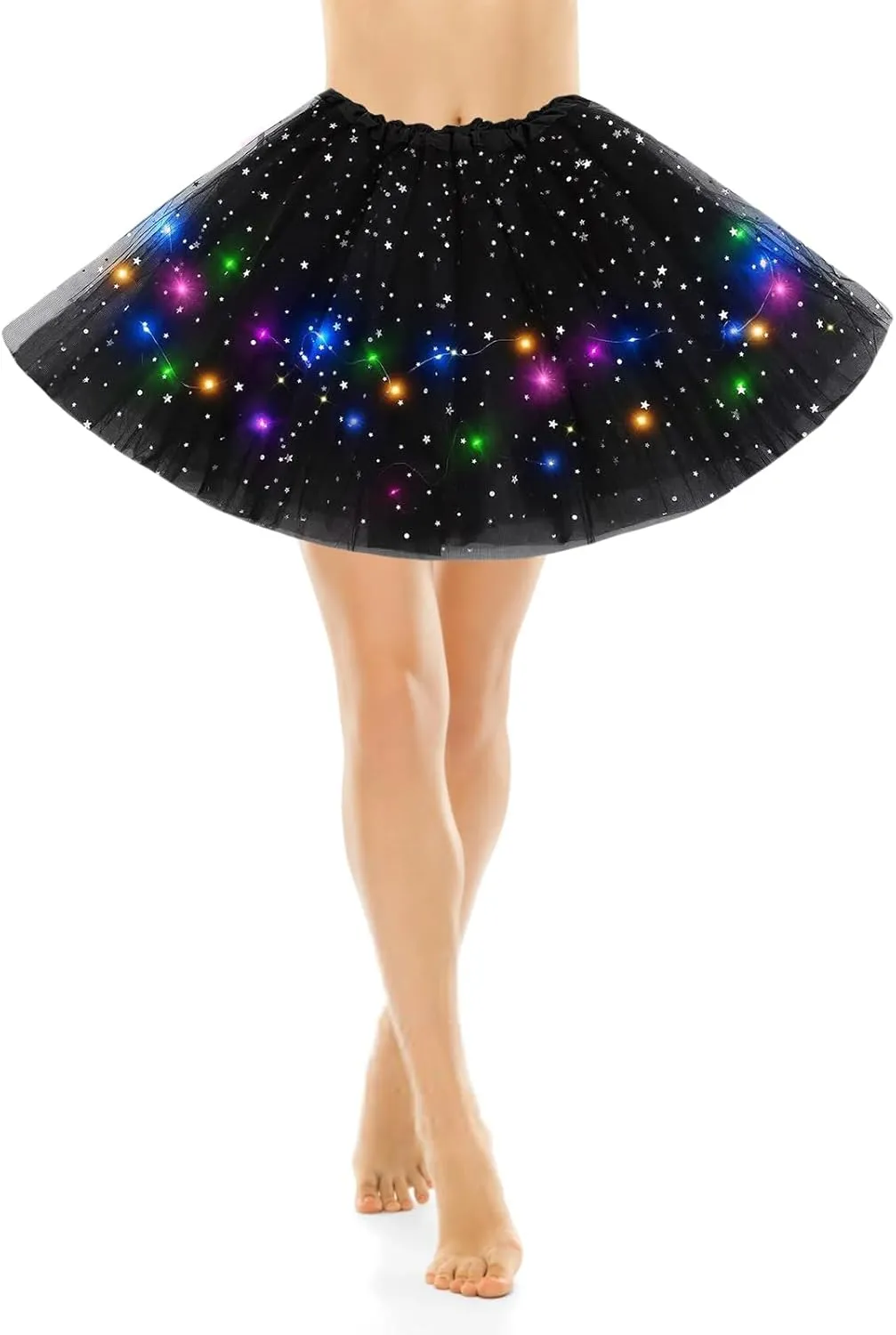 Women Light Up Tutu Skirt Stars Glow Tutus Layered Ballet Led Tulle Skirts for Halloween Party Costume