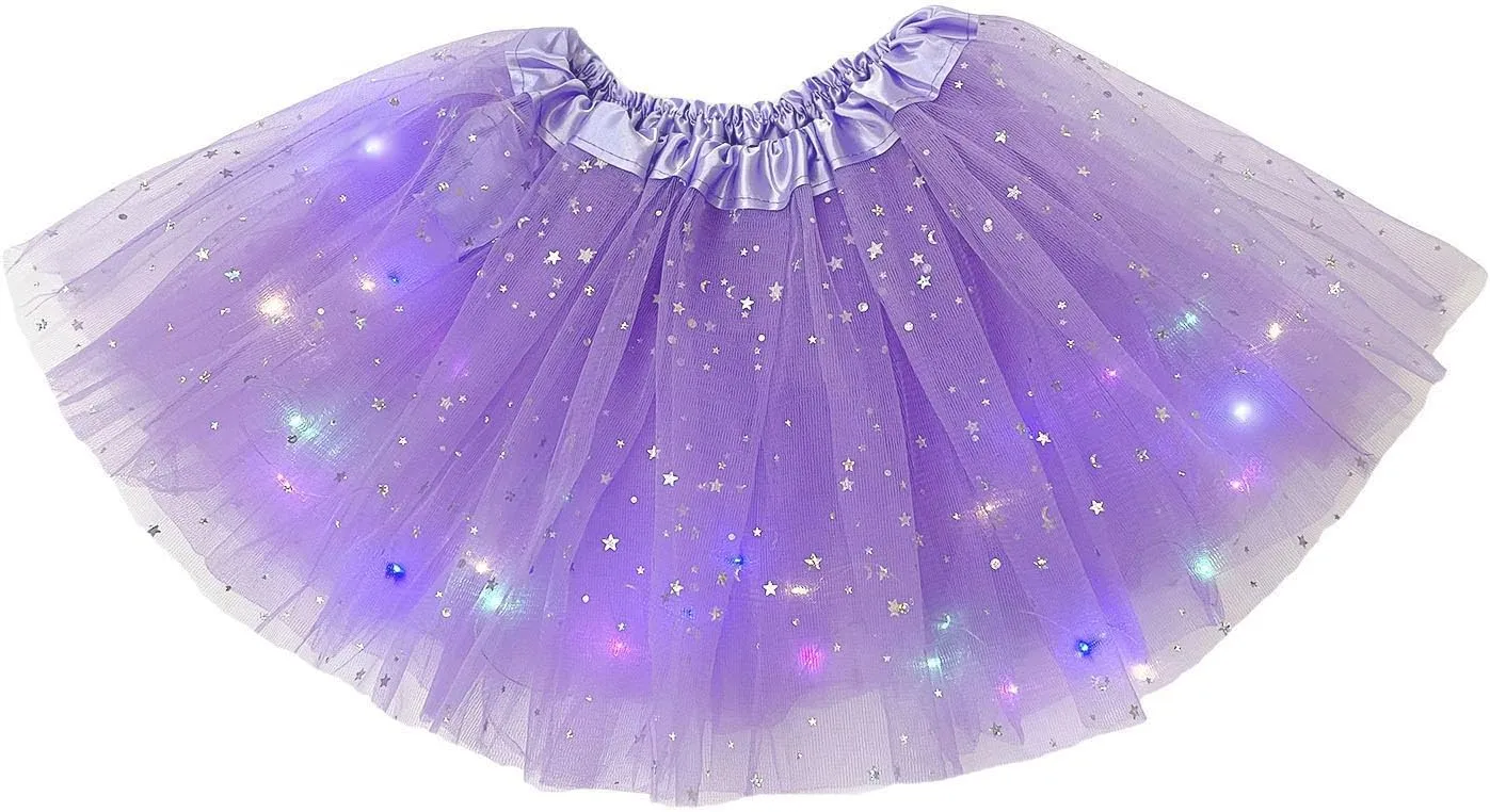 Women Light Up Tutu Skirt Stars Glow Tutus Layered Ballet Led Tulle Skirts for Halloween Party Costume