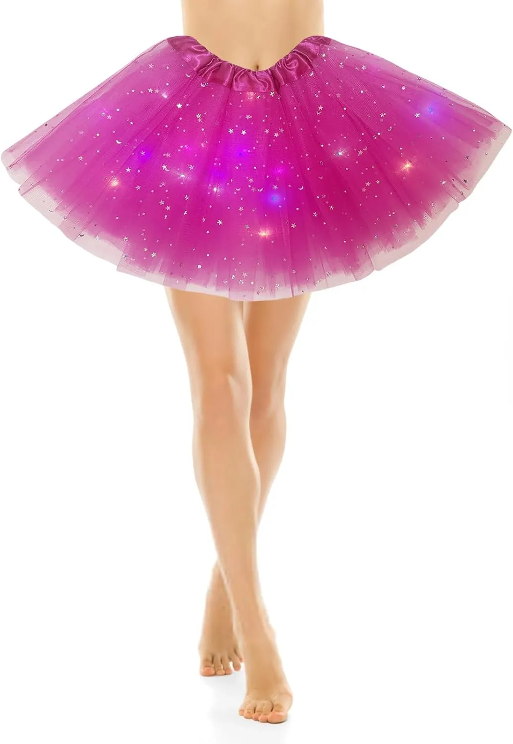 Women Light Up Tutu Skirt Stars Glow Tutus Layered Ballet Led Tulle Skirts for Halloween Party Costume