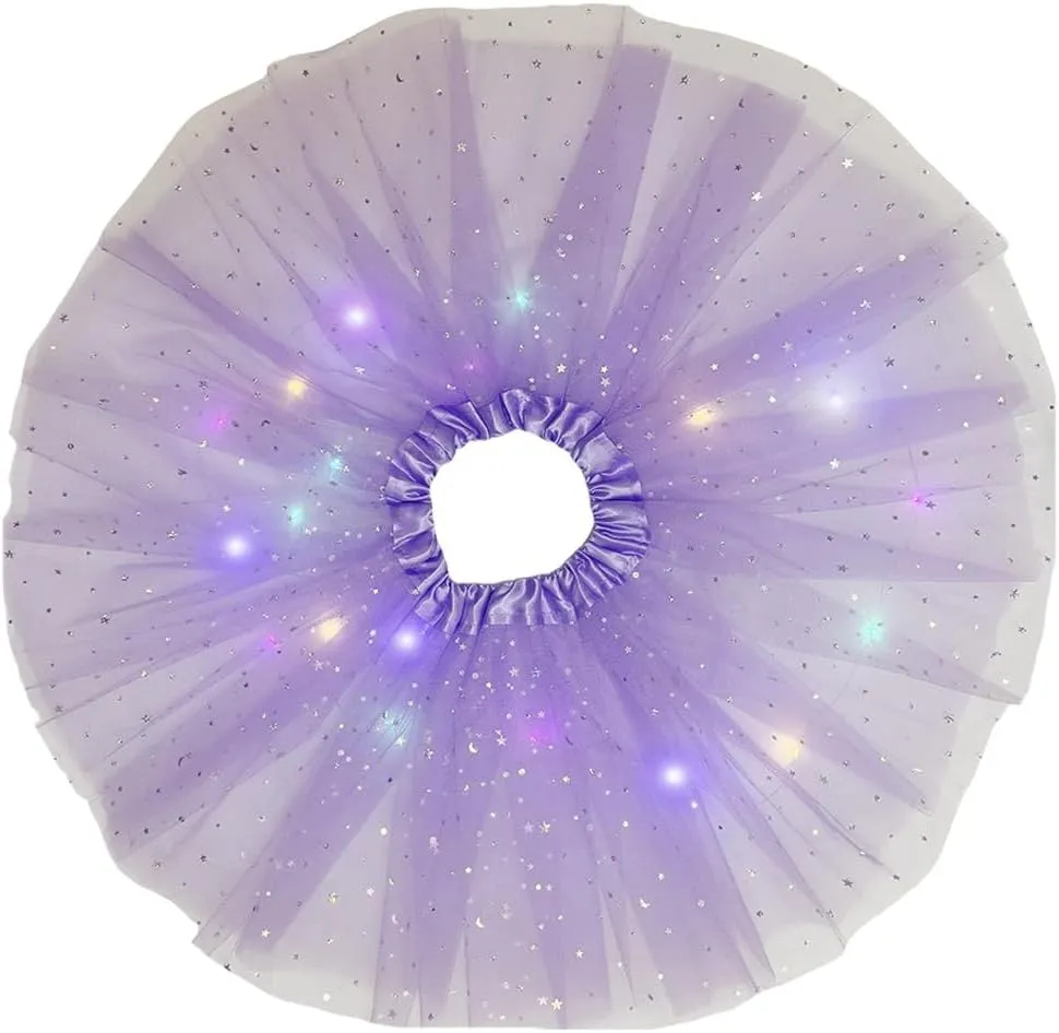 Women Light Up Tutu Skirt Stars Glow Tutus Layered Ballet Led Tulle Skirts for Halloween Party Costume