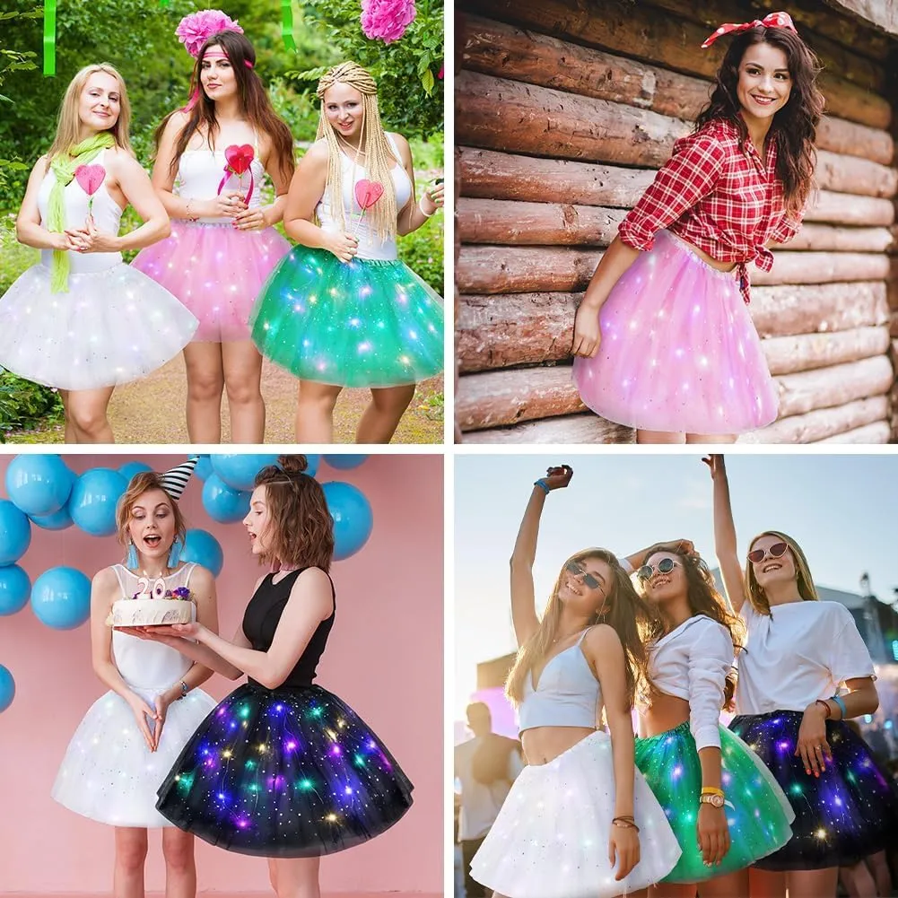 Women Light Up Tutu Skirt Stars Glow Tutus Layered Ballet Led Tulle Skirts for Halloween Party Costume
