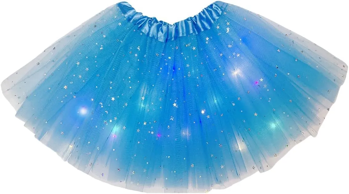Women Light Up Tutu Skirt Stars Glow Tutus Layered Ballet Led Tulle Skirts for Halloween Party Costume