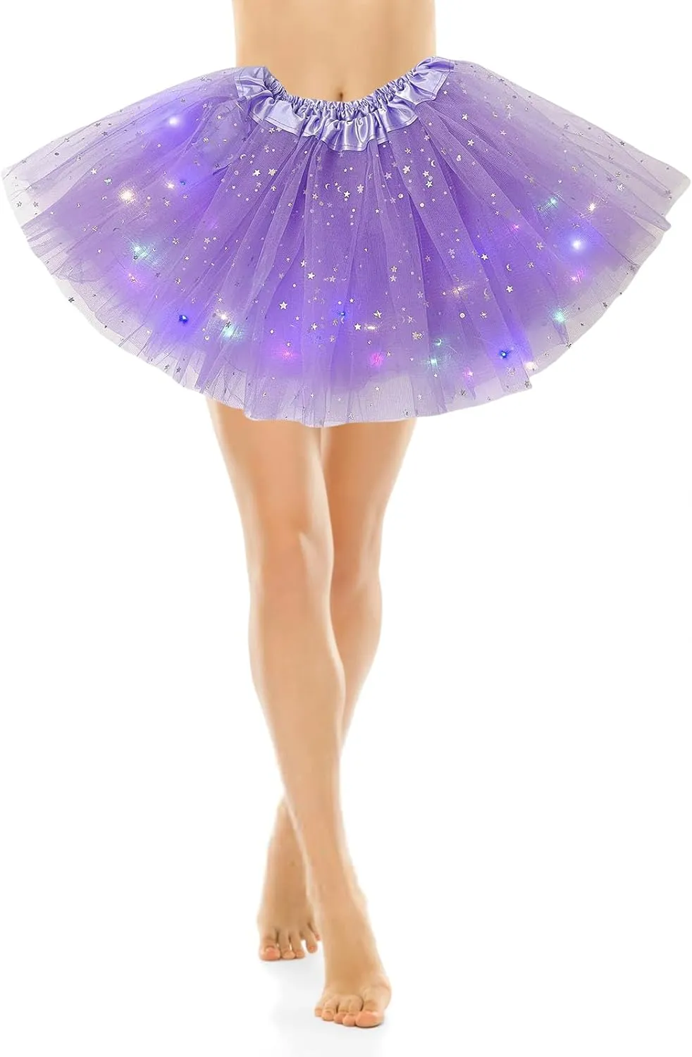 Women Light Up Tutu Skirt Stars Glow Tutus Layered Ballet Led Tulle Skirts for Halloween Party Costume