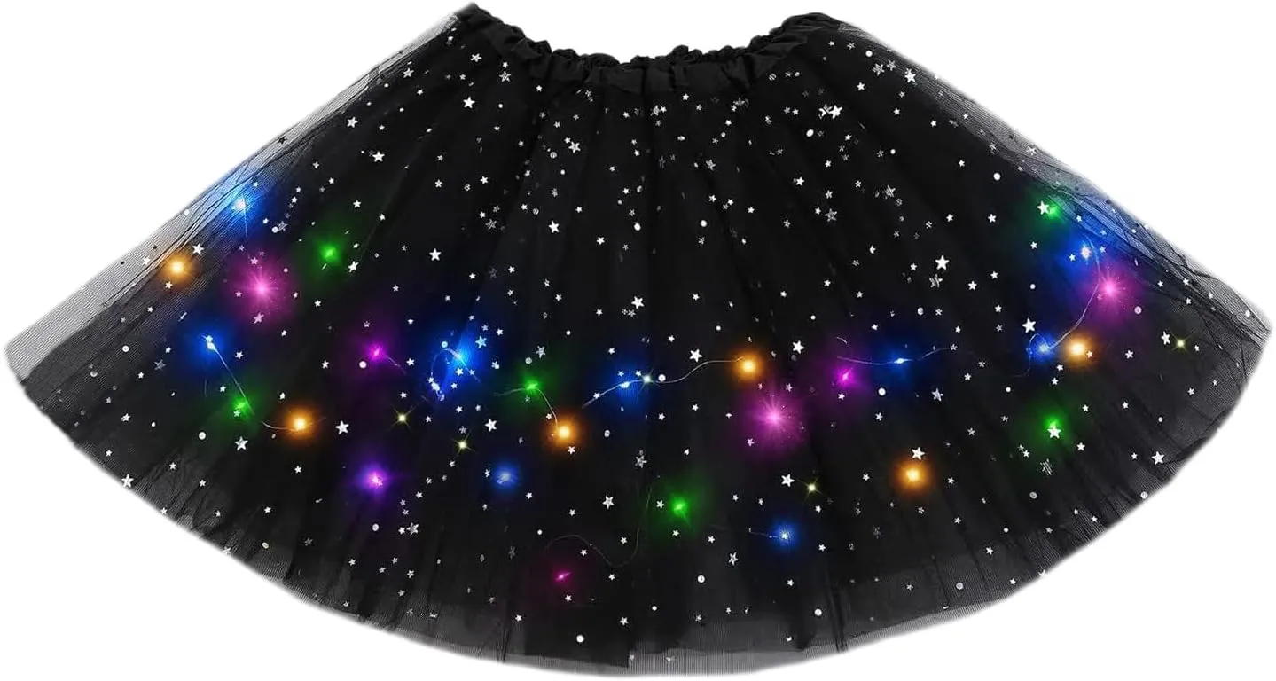 Women Light Up Tutu Skirt Stars Glow Tutus Layered Ballet Led Tulle Skirts for Halloween Party Costume