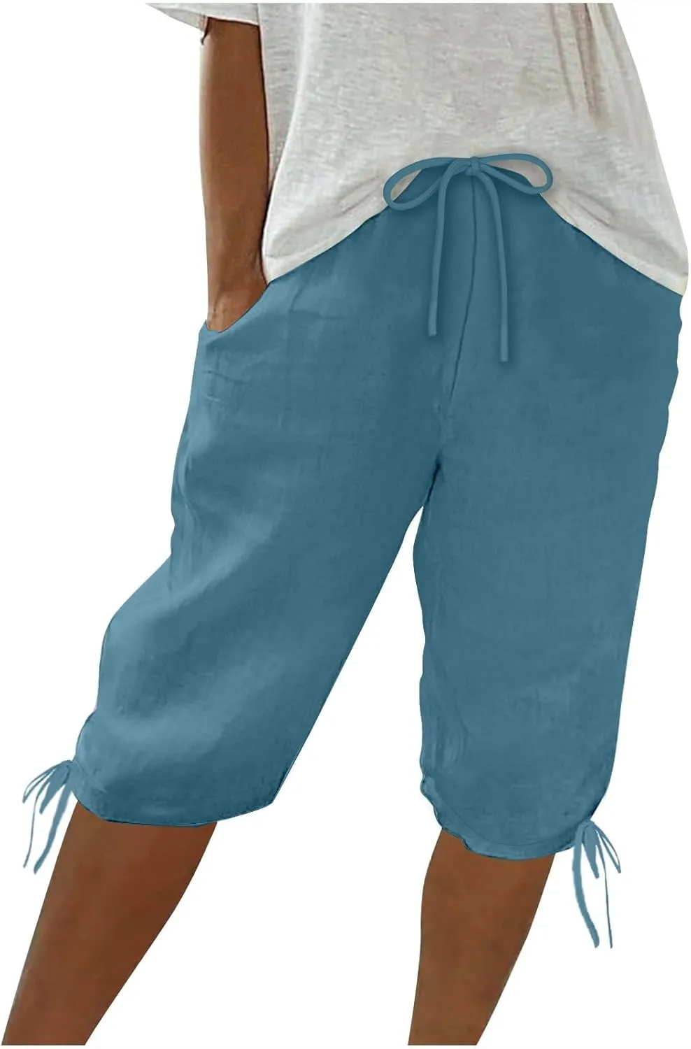 Women Linen Pants 2025 Summer Casual Capri Pants Cropped Tapered Lightweight Pants Travel Beach Outfits with Pocket