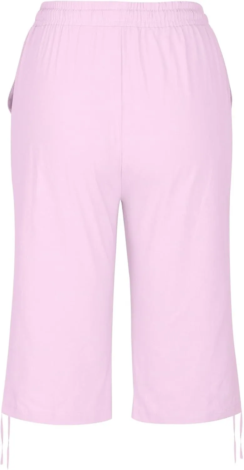 Women Linen Pants 2025 Summer Casual Capri Pants Cropped Tapered Lightweight Pants Travel Beach Outfits with Pocket