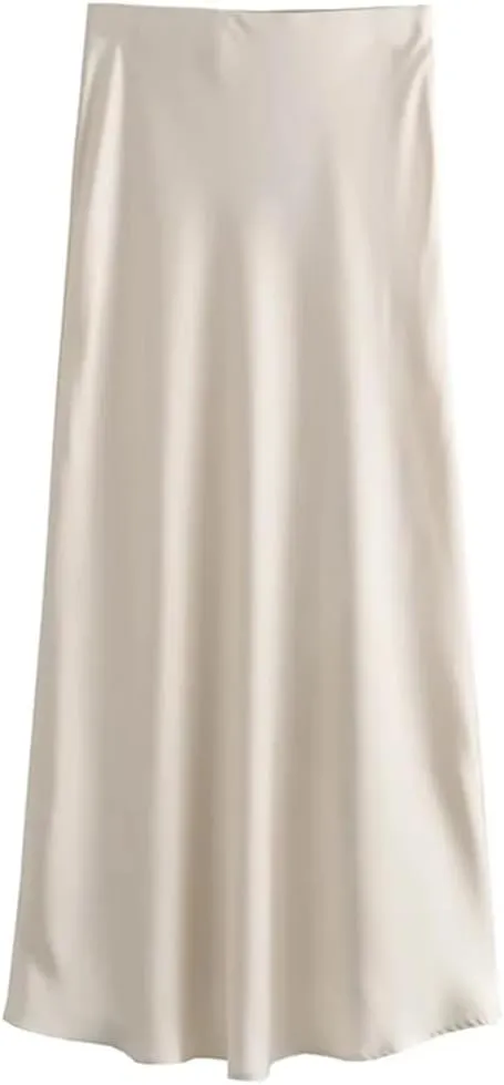 Women Satin Skirt Summer Midi Skirt Office Elegant Women's Skirts High Waist Long Skirts