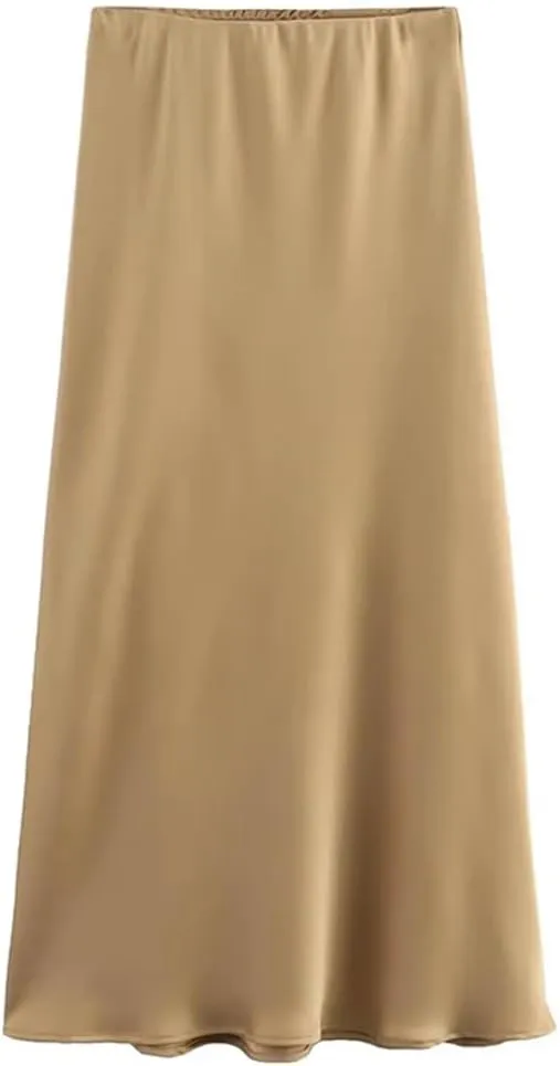 Women Satin Skirt Summer Midi Skirt Office Elegant Women's Skirts High Waist Long Skirts