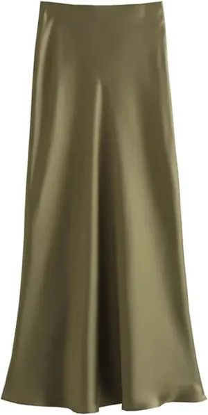 Women Satin Skirt Summer Midi Skirt Office Elegant Women's Skirts High Waist Long Skirts