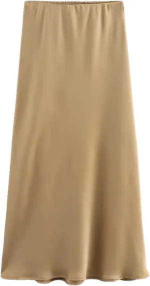 Women Satin Skirt Summer Midi Skirt Office Elegant Women's Skirts High Waist Long Skirts