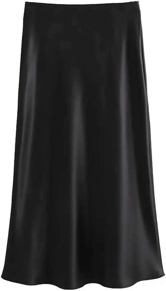 Women Satin Skirt Summer Midi Skirt Office Elegant Women's Skirts High Waist Long Skirts