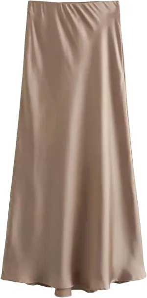 Women Satin Skirt Summer Midi Skirt Office Elegant Women's Skirts High Waist Long Skirts