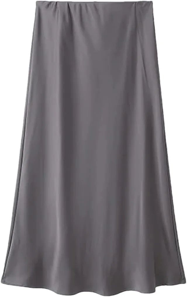 Women Satin Skirt Summer Midi Skirt Office Elegant Women's Skirts High Waist Long Skirts