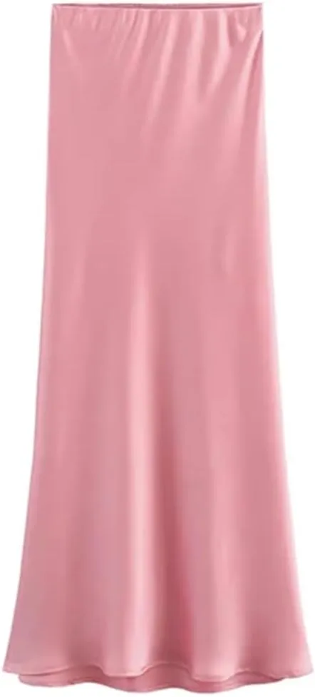 Women Satin Skirt Summer Midi Skirt Office Elegant Women's Skirts High Waist Long Skirts